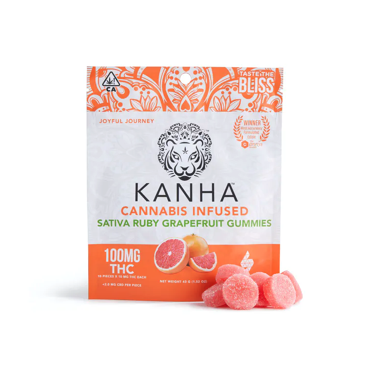 Kanha Treats Sativa Ruby Grapefruit Gummies 100MG The Kind Center