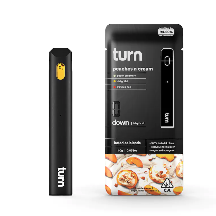 Turn IndicaHybrid Peaches N Cream Disposable Vape Pen 1G The Kind Center